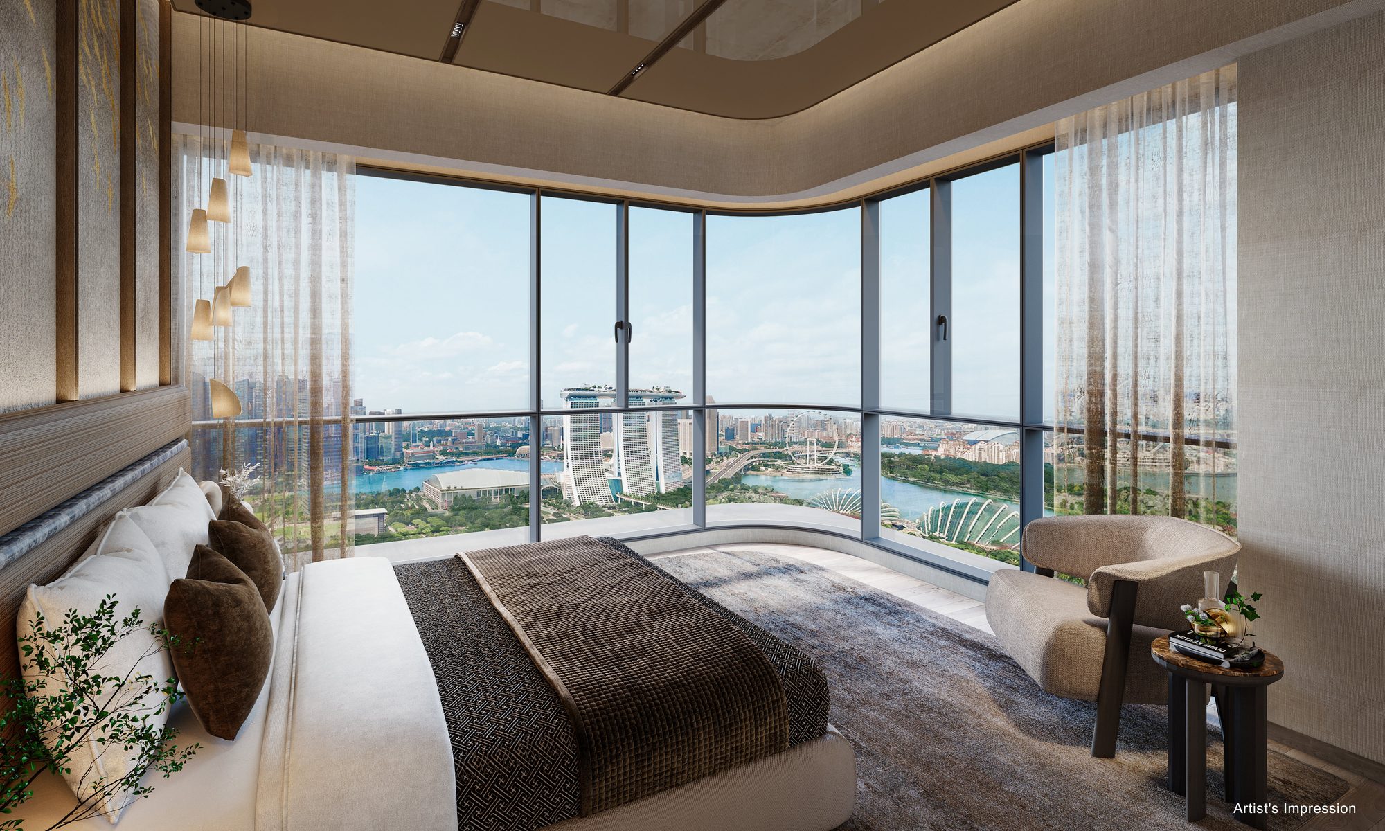 Bedroom with a bay view