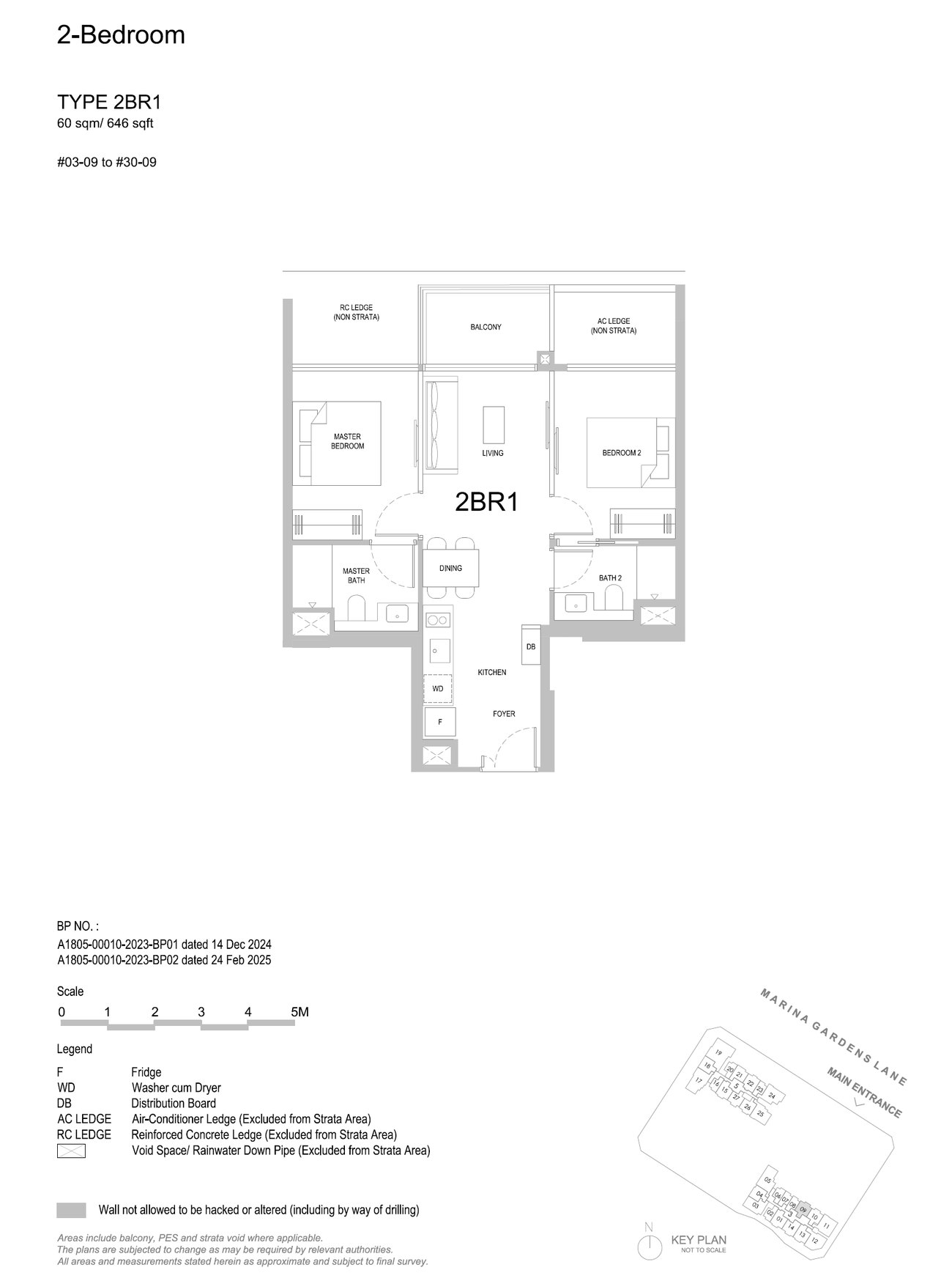 Floor plan, Type 2BR1, 60 sq m / 646 sq ft